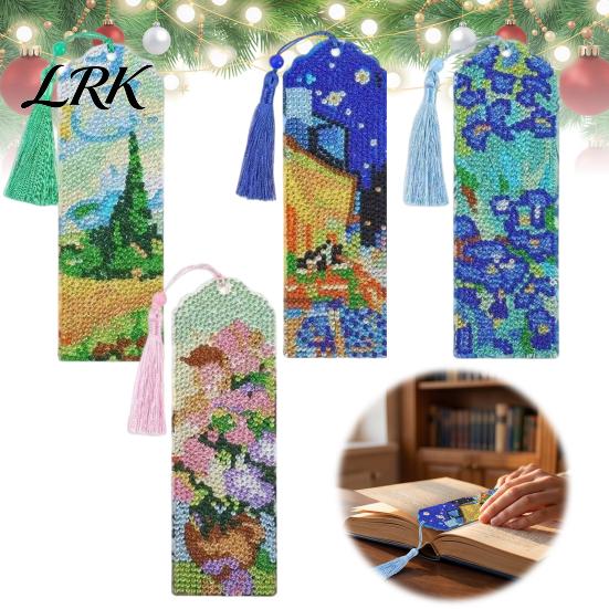 Artistic Stationery Items 4PCS Christmas Theme Diamond Painting Bookmarks, Creative DIY Art Kits, Bookmarks Stress Relief Portable Book Markers