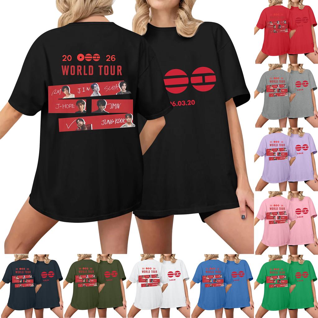 Women's Casual Printed T-Shirt Round Neck Pullover Short Sleeve Top