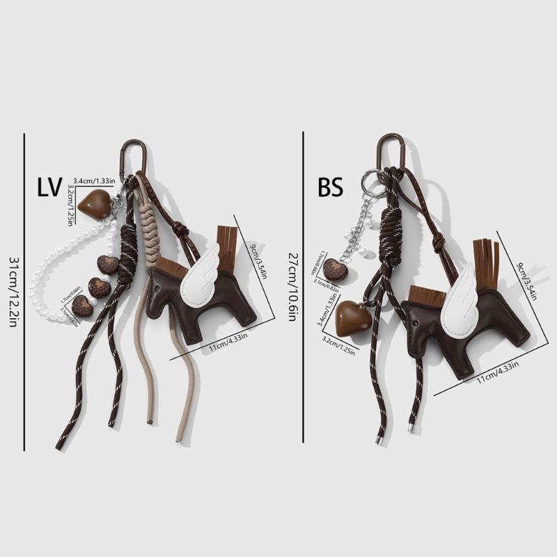 Handmade Brown PU Leather Horse Keychain Bag Charm Key Holder Stylish Animal Figure Keyring for Gift and HandBag Decors