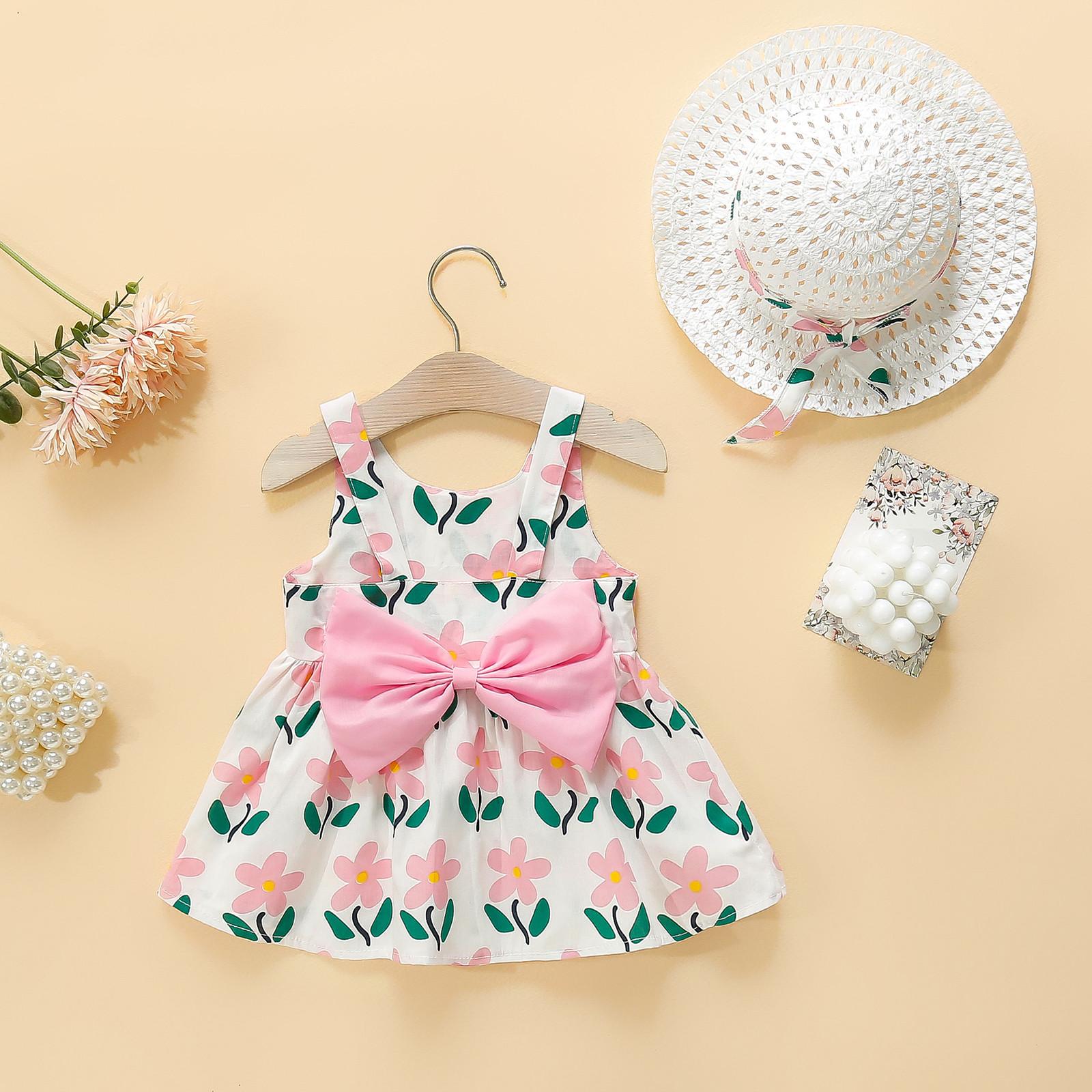 

Girl With Big Bow, Small Flowers All Over Her Body Suspender Jumpsuit Sun Skirt Hat 100 розовый