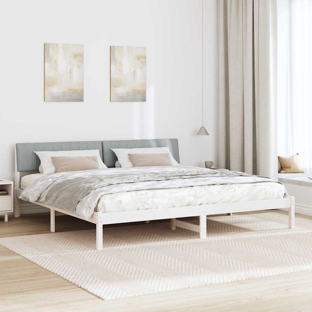 Bed Frame in White and Light Grey 200 x 200 cm Solid Pine Wood