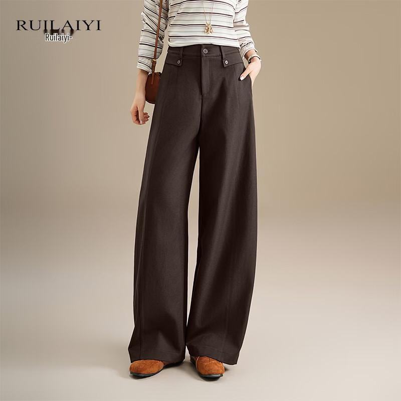 Ruilaiyi Women's High-Waisted Casual Wide-Leg Trousers