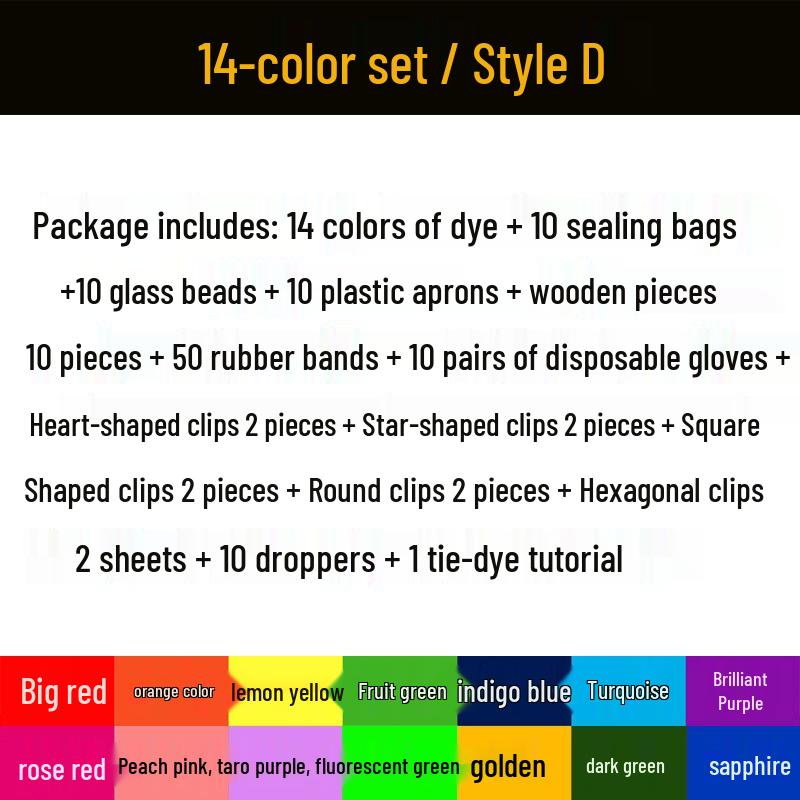 14-Color Eco-Friendly Tie-Dye Kit: Includes DIY Tools and Cold Dye Pigments, 250ML Bottles