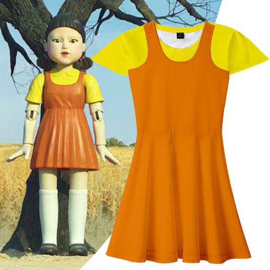 

1 комплект, футболка для девочек, однотонная дышащая полиэстеровая игра с изображением кальмара, карнавальный костюм на Хэллоуин