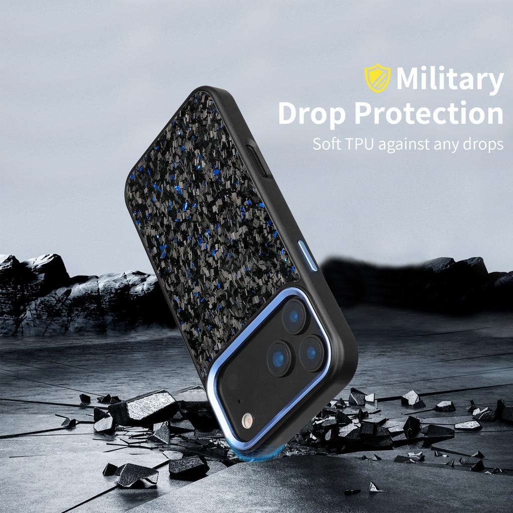 For iPhone 17 Pro Case Forged Texture Aramid Fiber + TPU Phone Cover with Black Lens Frame