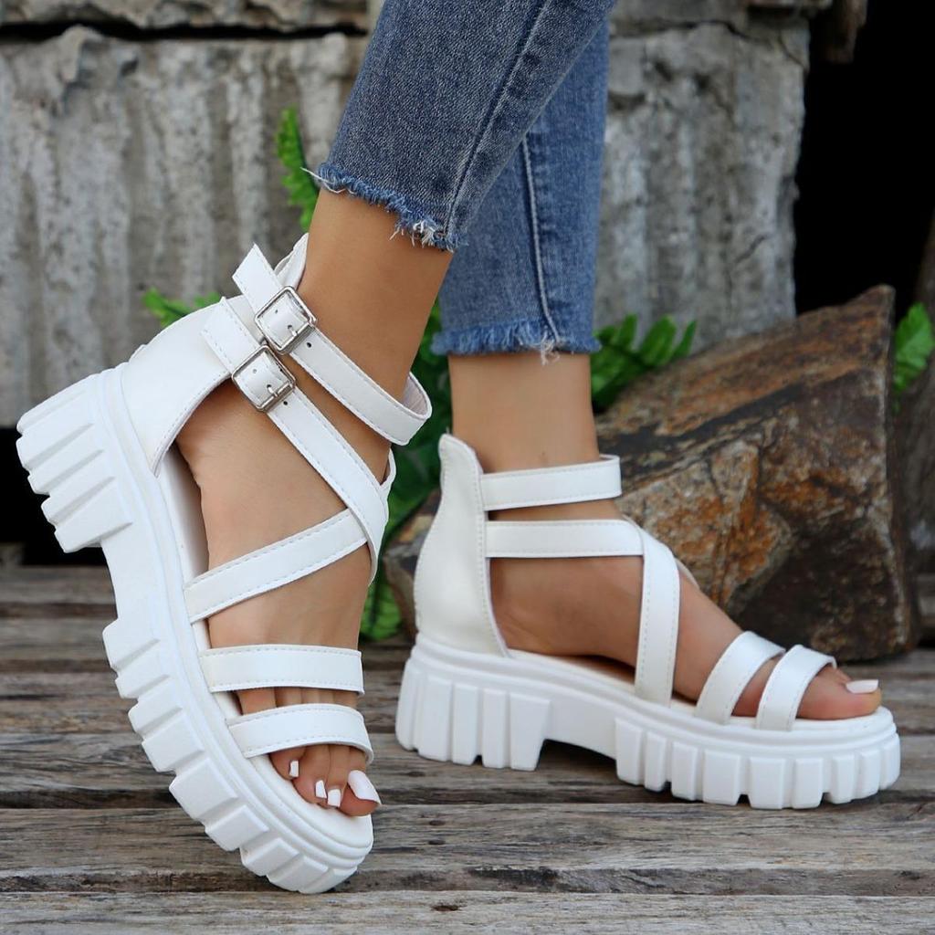Plus Size Women's Roman Style Hollow-Out Platform Sandals with Thick Soles
