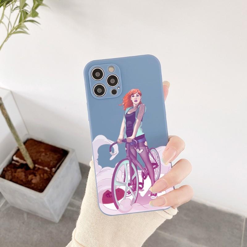 Kryt na telefon s motivem cyklistické dívky pro iPhone 14 11 12 13 Pro Max X XR XSMax 6 6S 7 8 Plus SE 2022 Měkký čtvercový barevný kryt na telefon