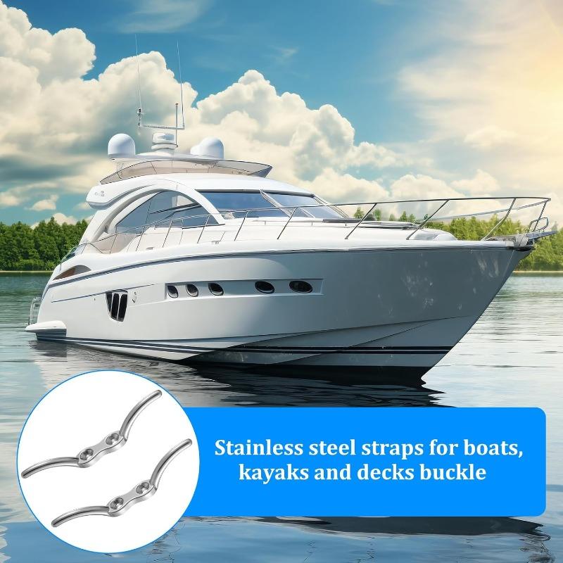 2 Pcs Marine Hardware Rope Cleat, 4 Inch Stainless Steel Dock Cleats Heavy Duty Rope Cleat Marine Stainless Deck Boat Cleats with Mounting
