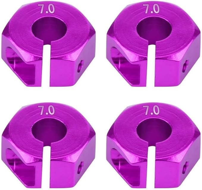 4Pcs 12mm Hex Wheel Hub Adapters – Universal for 1/10 RC Cars HSP Sakura – 7mm Height, Purple