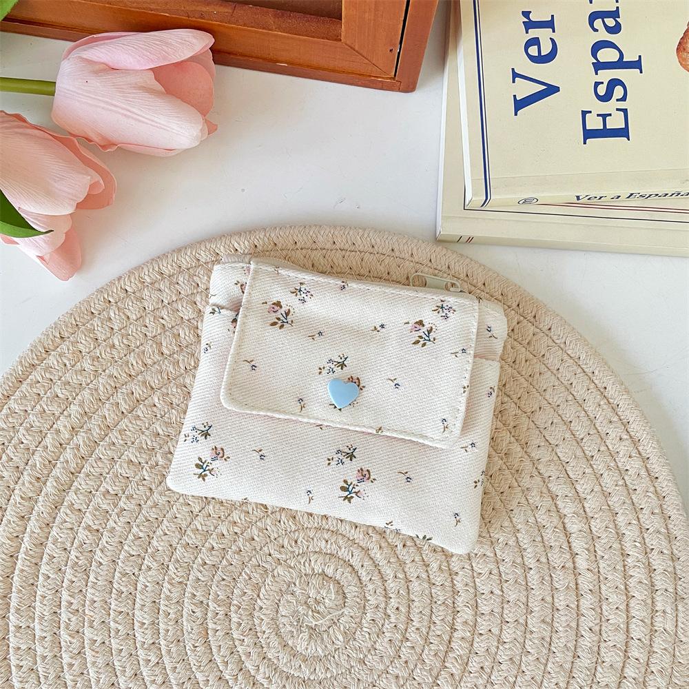 Multifunctional Document Card Bag Key Coin Purse for Women Cartoon Floral Bow Print Coin Purse Cute Storage Bag Purse
