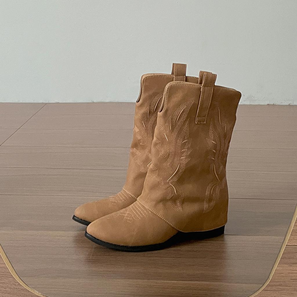 Popular Brown Maillard Pointed Thick High-heeled Short Boots Children's Summer 2025 New Versatile Retro Western Cowboy Boots