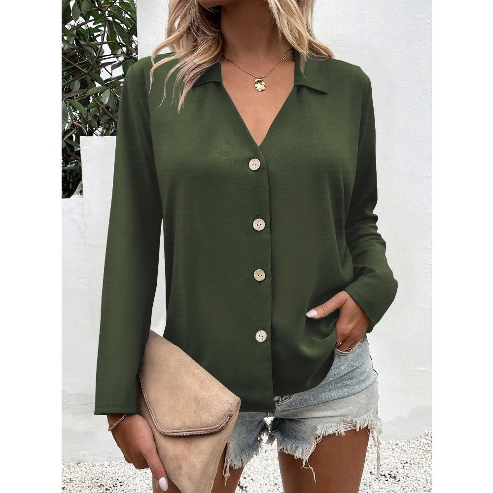 2025 Spring and Summer New Women's Solid Color Long Sleeve Ice Silk Elegant Button-up Shirt for Women