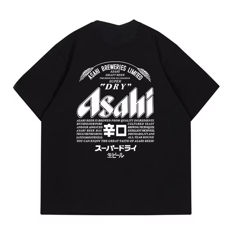 2026 Japan Asahi Beer Luxury Tshirt Summer Unisex American Casual Cotton Short Sleeve Top Street Wear Popular Hip Hop Style L