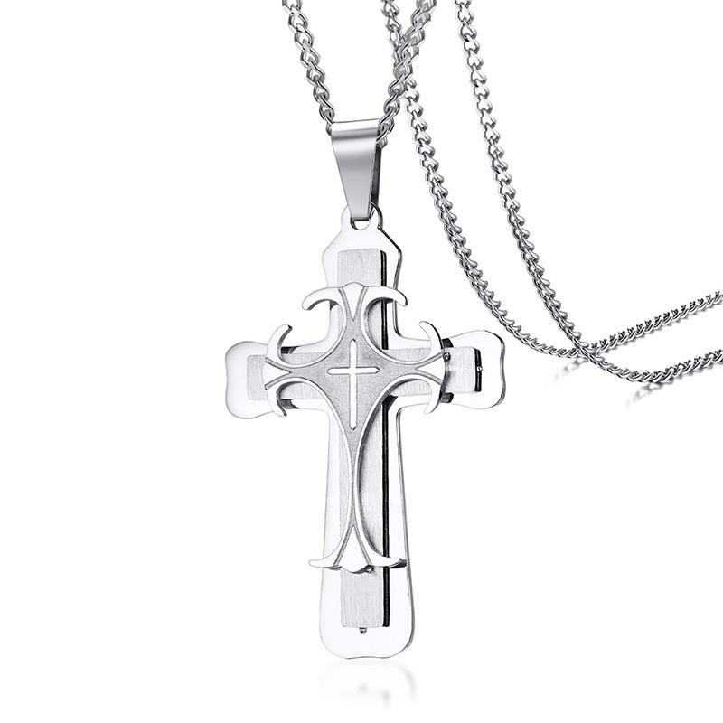 Stylish Men's Cross Necklaces, Waterproof Stainless Steel Catholicism Cross Pendant Collar, Prayer Religious Faith Jewelry