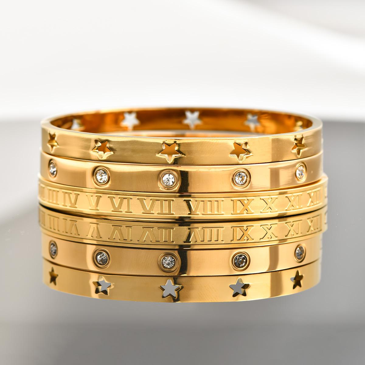 3PCs light luxury high-texture stainless steel diamond-encrusted hollow model stackable jewelry set bracelet