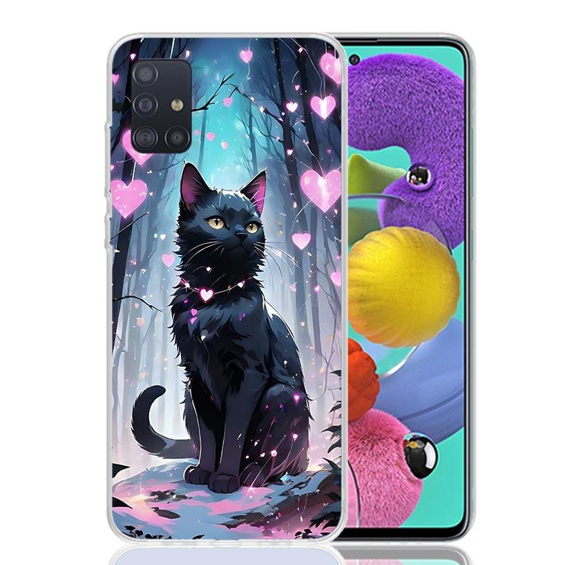 Anime Cat Rain Animal Phone Case For Samsung Galaxy A52 A32 A22 A12 A02S A50S A30S A51 A31 AA71 Note 20 Ultra 10 S10 Plus Galaxy
