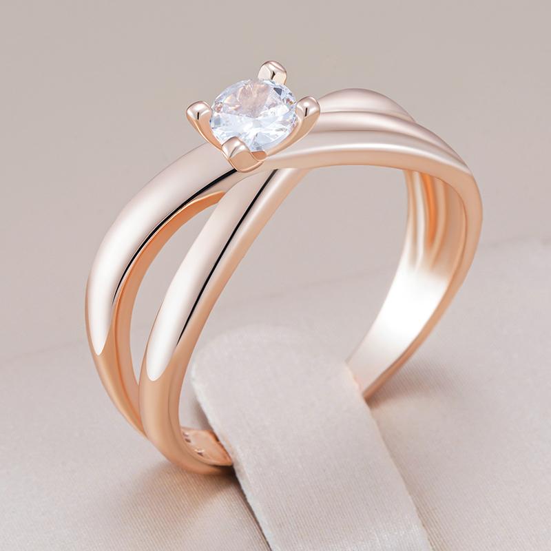 Simple Glossy Cross Rings For Women Fashion Rose Gold Color With Natural Zircon Accessories Daily Fine Jewelry