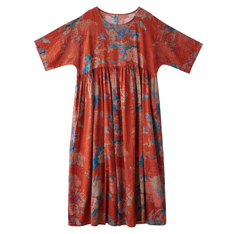 DIMANAF New 2026 Summer Women Plus Size Vintage Lady Long Dress Beach Loose Oversize Maxi Floral Print Cotton