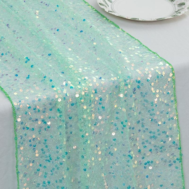 Mermaid Glitter Sequin Table Runner, Sparkly Tulle Tablecloth for Wedding Birthday Party Decoration