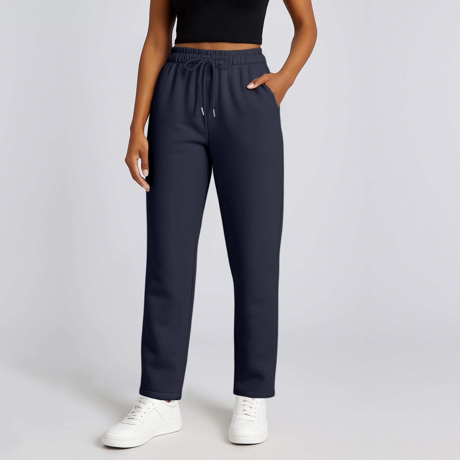 

Женские однотонные повседневные спортивные брюки с высокой посадкой, свободные и модные брюки для джоггинга, брюки с широкими штанинами M тёмно-синий