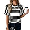 Women Short Sleeve Striped T Shirt Summer Round Neck Basic Casual Top Lightweight Breathable Soft Fabric Comfortable Fit