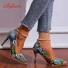 Fashion Aphixta 2024 Pearl Chain Pointed Toe 3.94 Inch Thin Heels Women Shoes Snake Prints Leather Pimp Leisure Party Super Big Size 46