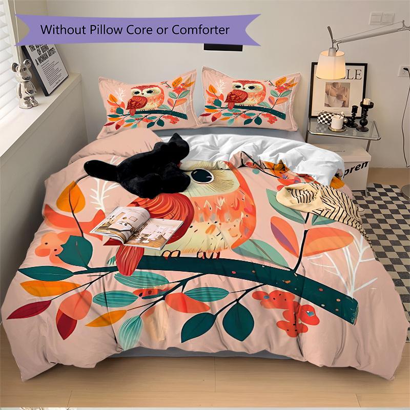 3pcs Cuddly Owl Design Bedding Set, Including Soft and Comfortable Home Bedroom Fabric L022