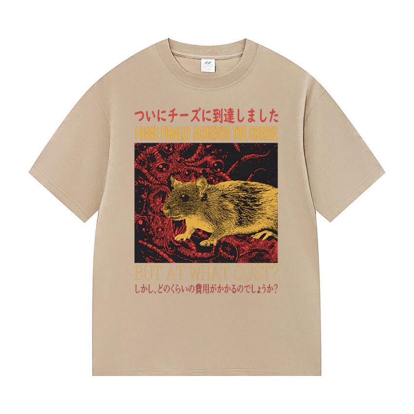 Funny Finally Achieved The Cheese Rat Graphic T Shirt Men's Harajuku Fashion Casual T-shirt Oversized 100% Cotton Unisex Tshirts
