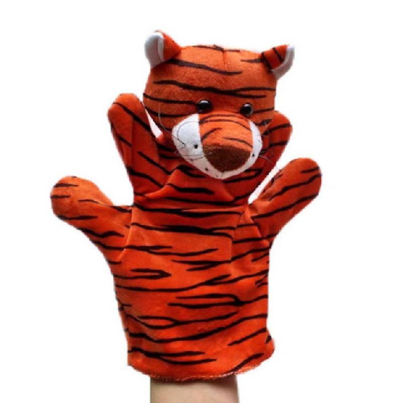 Weiche und entzückende Handpuppen von Gemeinschaftshelfern mit bunten Tiermotiven