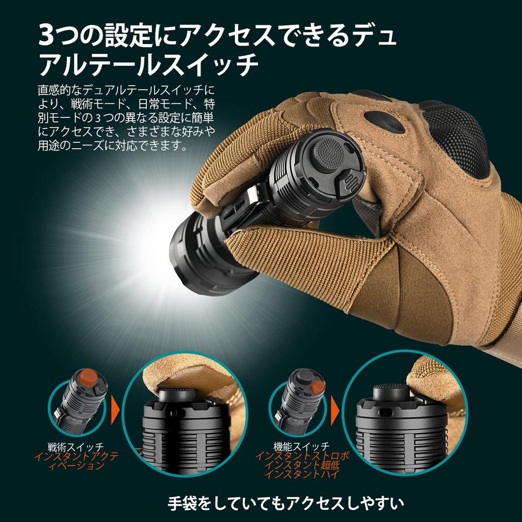 ACEBEAM Defender P17 Tactical 4900 445 Meter Dual Tail Powerful LED IP68 Drop Ideal for Outdoor Repair and More Light, Lumens, Range, Switch, Compact,