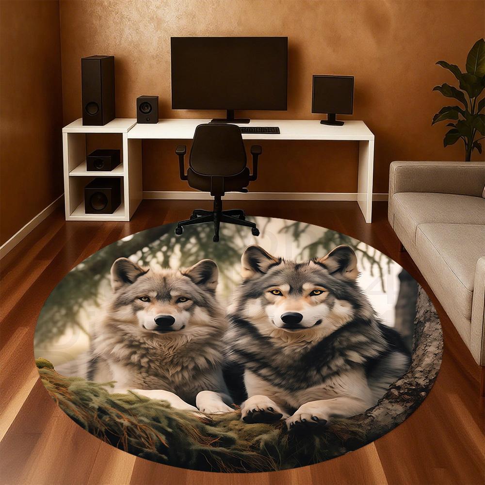 1pc wolf forest Round Chair mat Area Rug - Non-Slip, Floor Mat for Office, Bedroom, and Indoor Decor -1002140