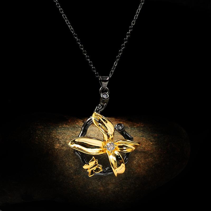 Italian Buchi Jewelry Lati Weaving Gold Style Black and Gold Double Color Handmade Brushed Necklace