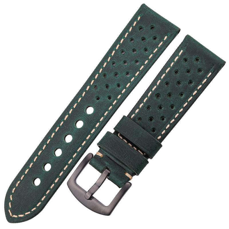 Genuine Cow Leather Watch Strap Bracelet Women Men Breathable Watchband 4 Colors 20mm 22mm 24mm Belt with Steel Pin Buckle