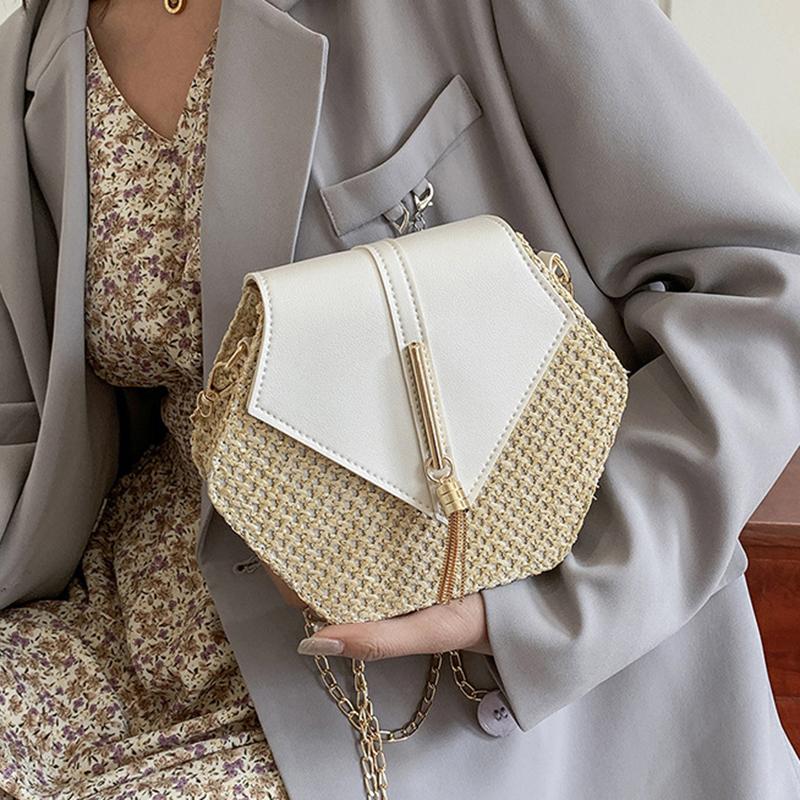 Small Straw Women Bag Ladies Chain Shoulder Bags Handmade Beach Crossbody Bags Kniting Purse