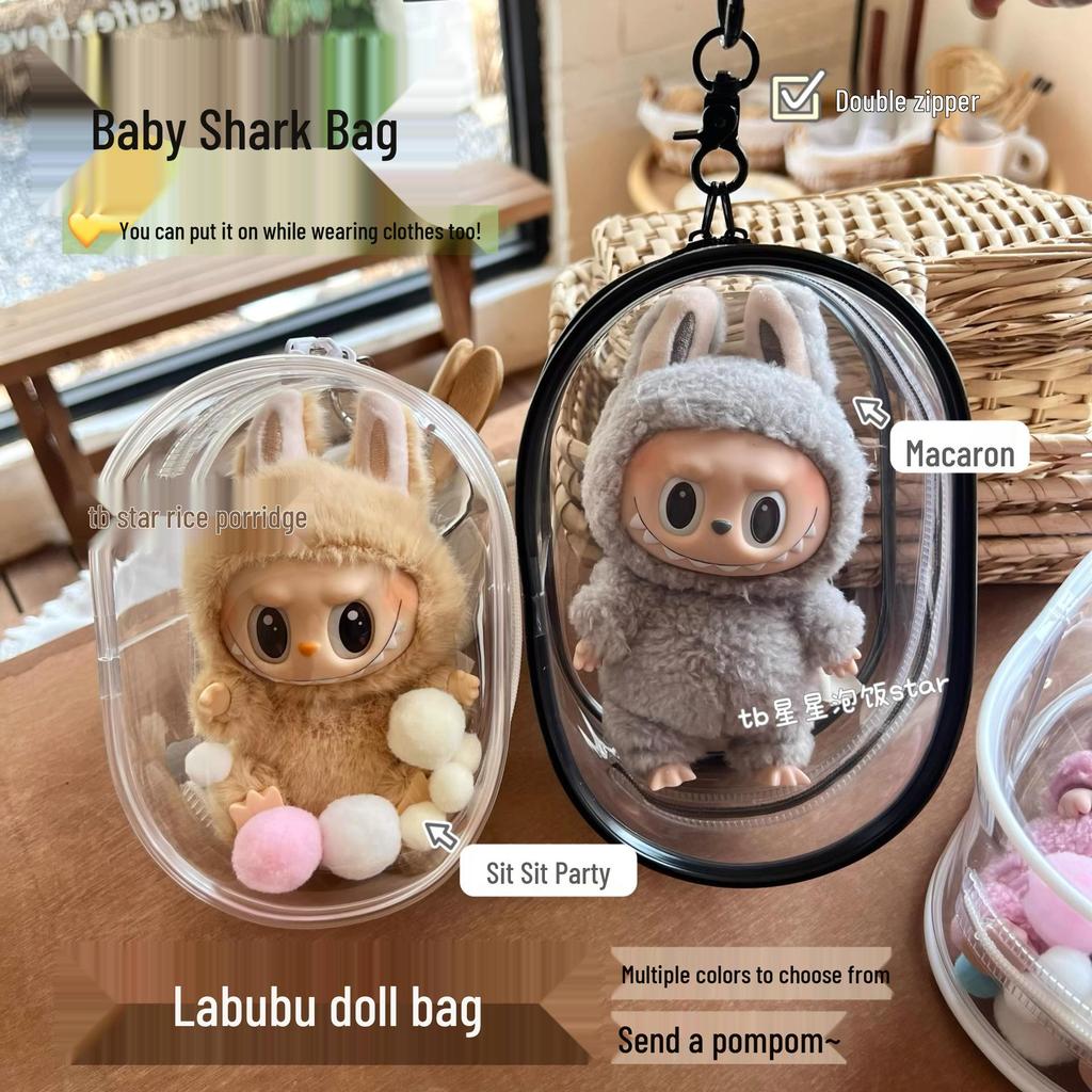 Labubu Transparent Vinyl Protective Case for Cotton Doll, Ita Bag, Baby Stroller Accessory, Dustproof Hanging Bag, 10-15cm.