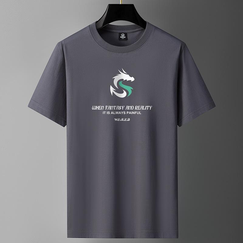Dragon Pattern M-6XL Pure Cotton Mens Short-sleeved T-shirt Round Neck Boy Casual Tee Shirt