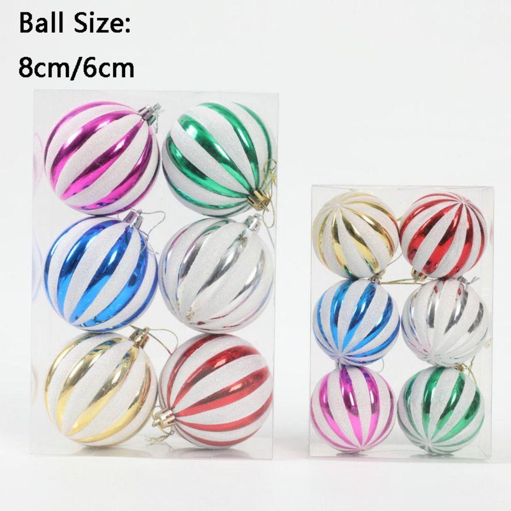 6PCS Durable PVC Christmas Ball Set Multicolor Suspensable Xmas Ornament Ball 6cm 8cm Xmas Baubles Party