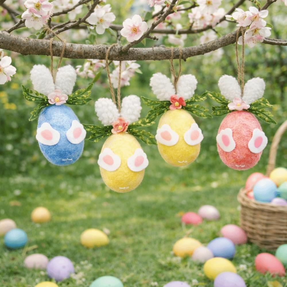 Flower Dot Easter Eggs Gift Colorful Felt Egg Pendant Easter Hanging Ornaments Tree Pendant Party