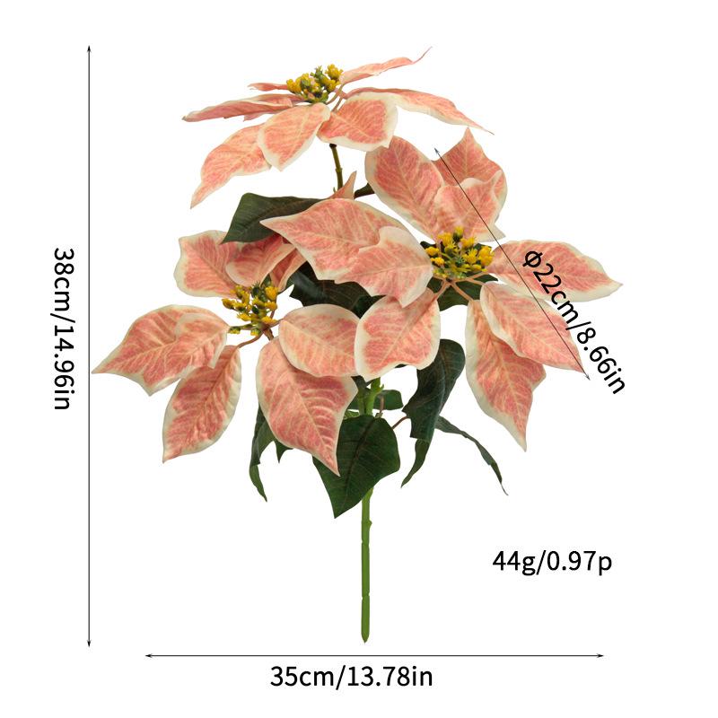 Poinsettia Artificial Flowers for Christmas Window Decorations - 3 Bouquets, 6 Colors - Perfect for Parties & Arrangements