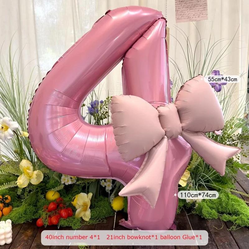 40" Number Foil Balloons For Baby Year End Party Birthday Anniversary, Bowknot Decoration Wedding Balloon Photo Props Supplies