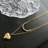 French Fashion Love Heart Double Layer Titanium Steel Clavicle Necklace For Women