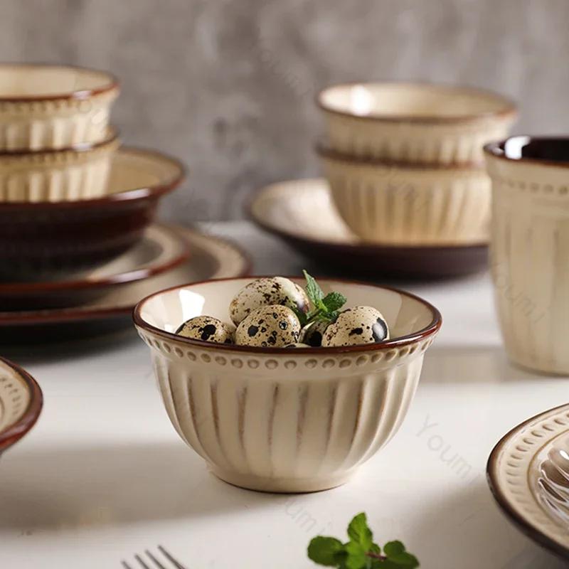 Vintage Circular Ceramic Plates Light Luxury Restaurant Pasta Salad Plate Delicious Dishes Dining Plate Exquisite Home Tableware