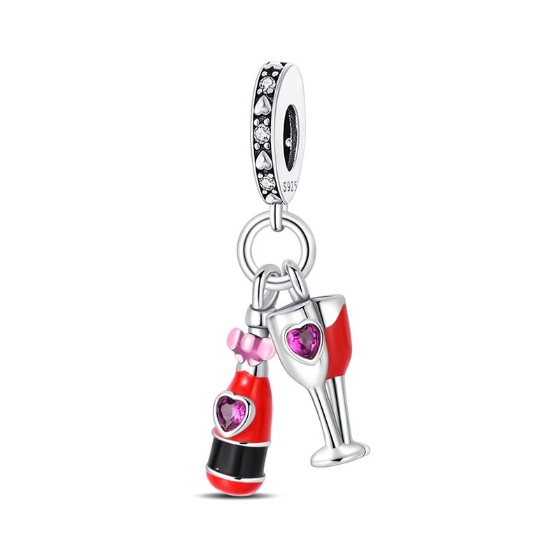 Mode 925 Silber Bier Rotwein Cocktail Anhänger Perlen Anhänger Passend für Qikaola 925 Armbänder DIY Party Schmuck