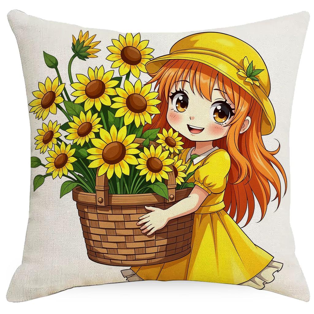 New Spring Plant-print Pillowcase Linen Dirt-resistant Versatile Soft Sofa Pillowcase Cushion