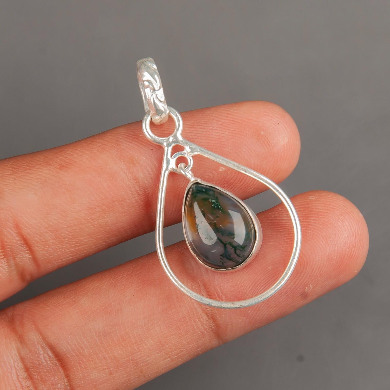 

Natural Moss Agate Gemstone 925 Sterling Silver Jewelry Handmade Pendant 1.60 PP-3-27