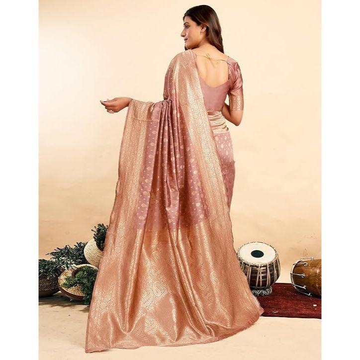 Elegant Silk Blend Saree with Rich Jacquard Weaving & Golden Border Blouse