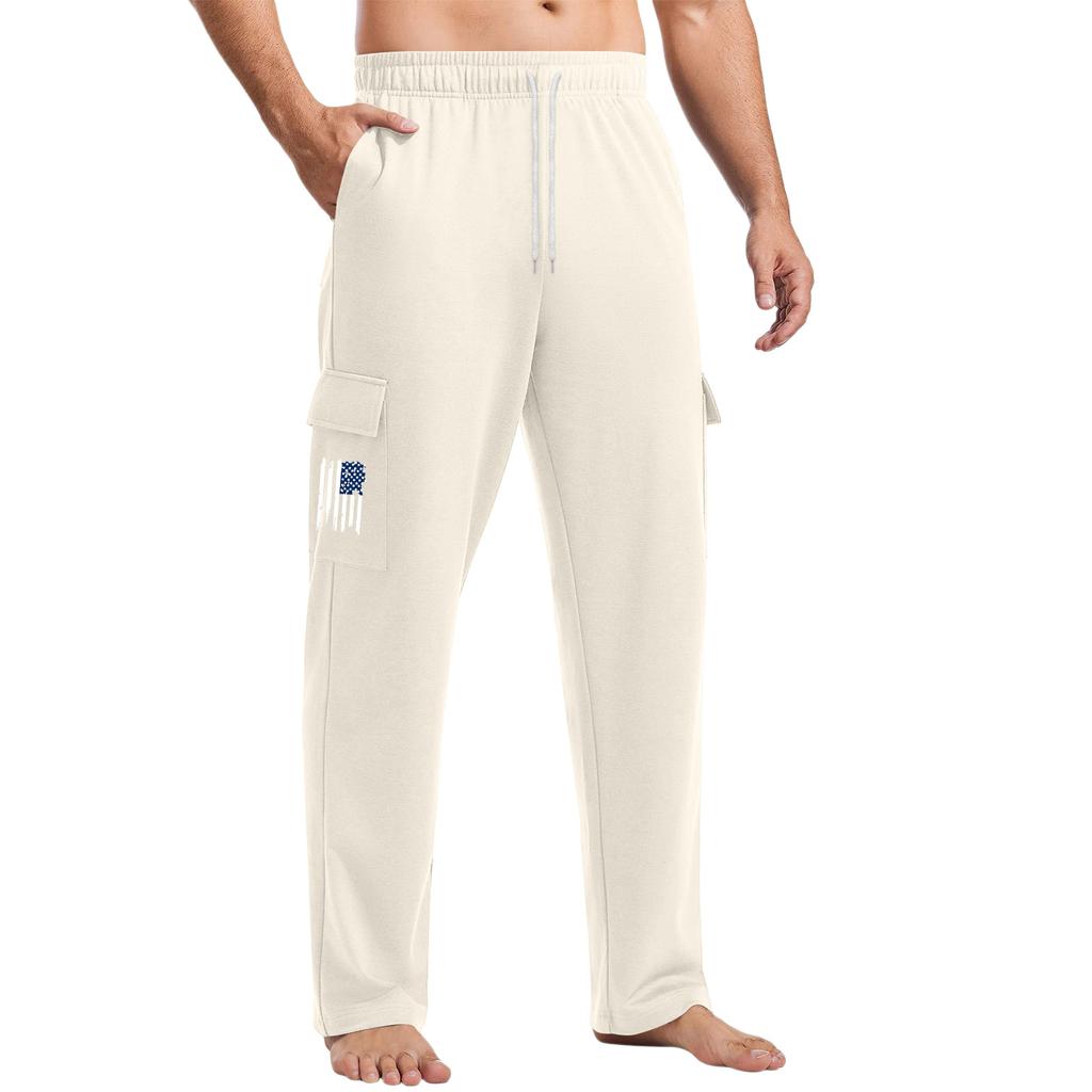 Men's Loose Casual Multi-pocket Work Pants, Youth Stretch Waist Drawstring Pants