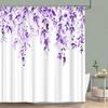 Purple Vineman Botanical Watercolour Shower Curtain Lavender Butterfly Floral Polyester Shower Curtain Bathroom Decor with Hooks