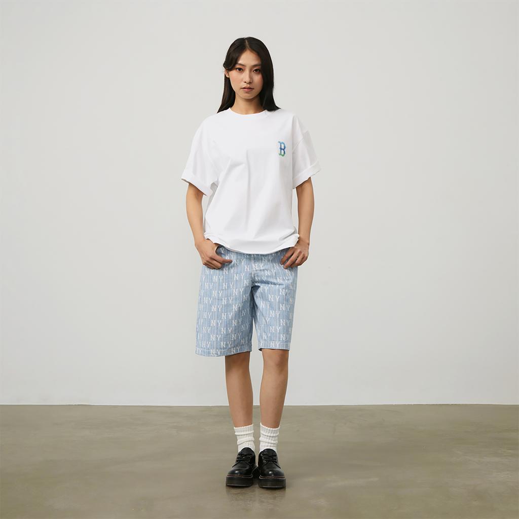 New MLB MONOGRAM Reading Collection SS24 T Shirt Unisex Ivory 3ATSM1643-43IVS