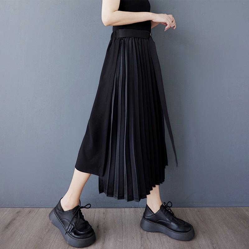 Black Cotton Plus Size High Waist Vintage Pleated Summer Casual Loose Long for Woman Skirts Womens Skirt